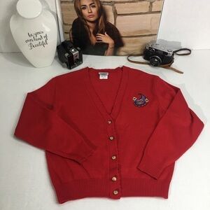 Vintage red button Cardigan Sweater with a paisley patch